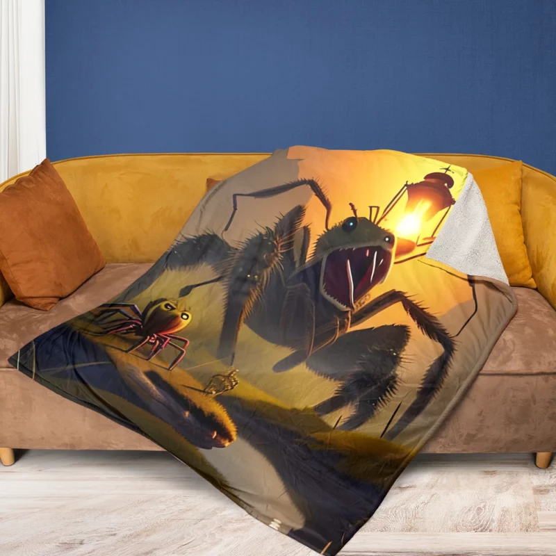 Man vs Giant Spider Artwork Fleece Blanket 1