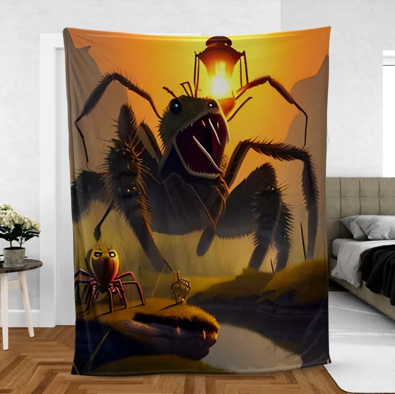 Man vs Giant Spider Artwork Fleece Blanket