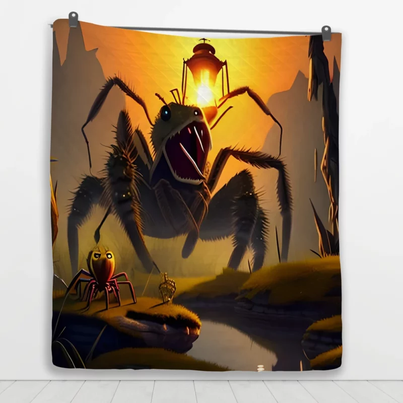 Man vs Giant Spider Artwork Quilt Blanket 1