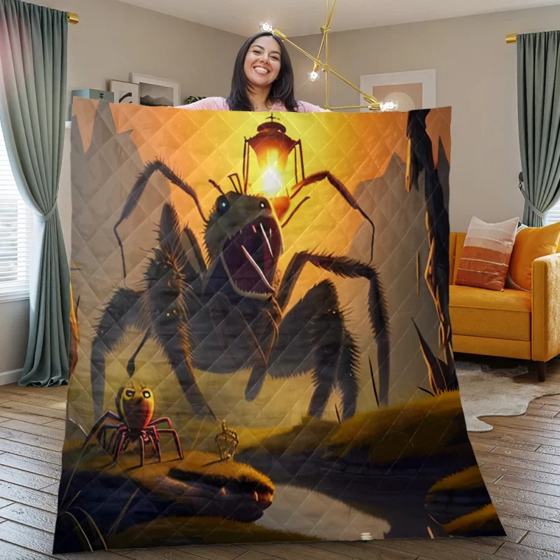 Man vs Giant Spider Artwork Quilt Blanket