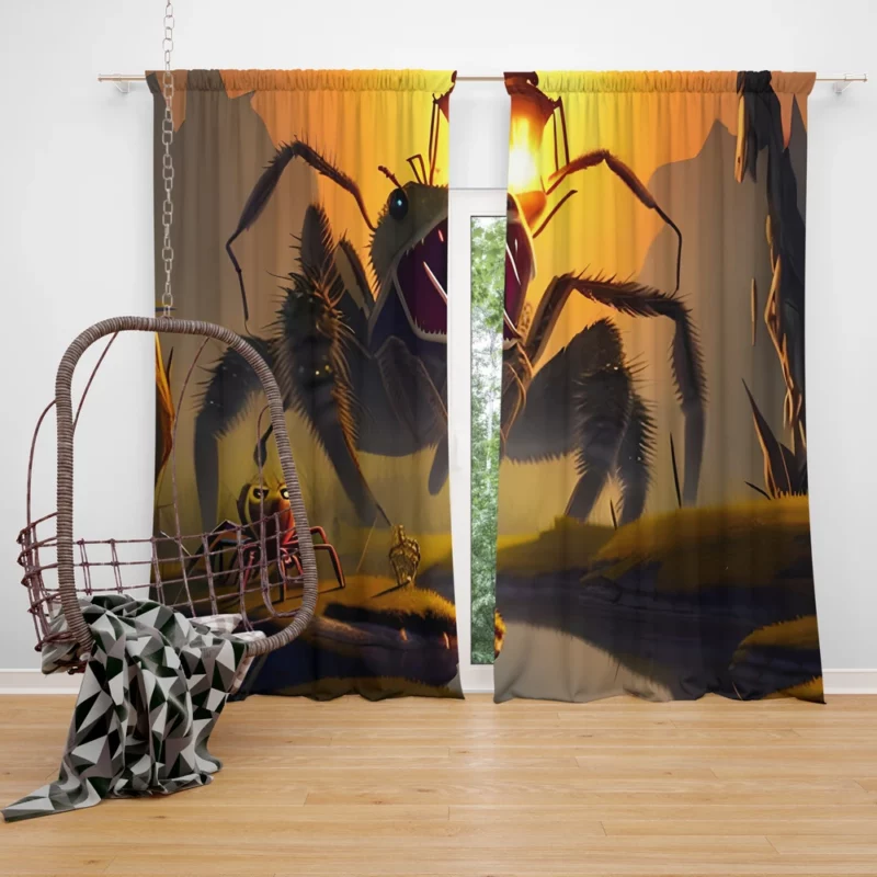 Man vs Giant Spider Artwork Window Curtain