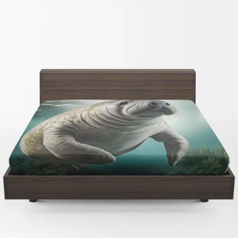 Manatee Swimming in Ocean Fitted Sheet 1