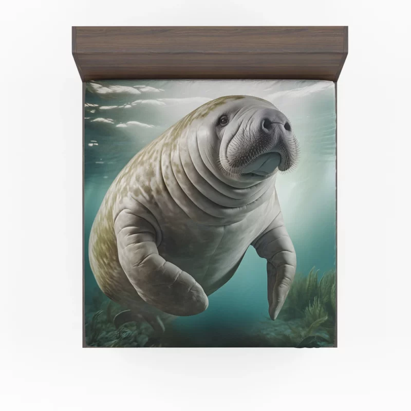 Manatee Swimming in Ocean Fitted Sheet