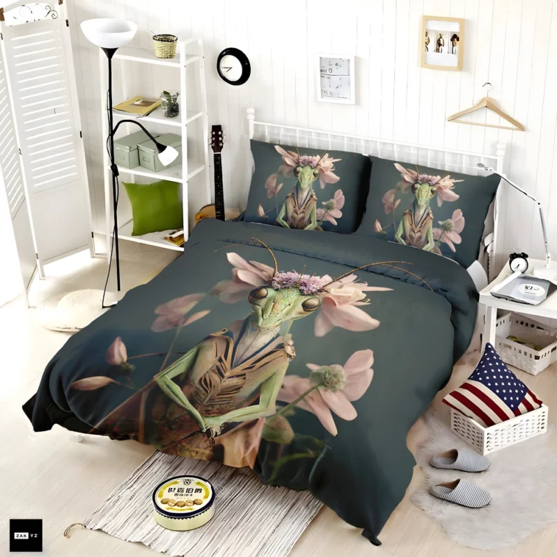 Mantis With Pastel Flowers Bedding Set