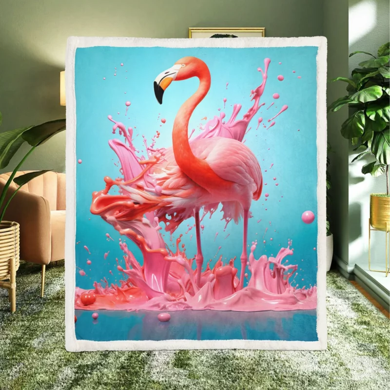 Melting Flamingo Artwork Sherpa Fleece Blanket