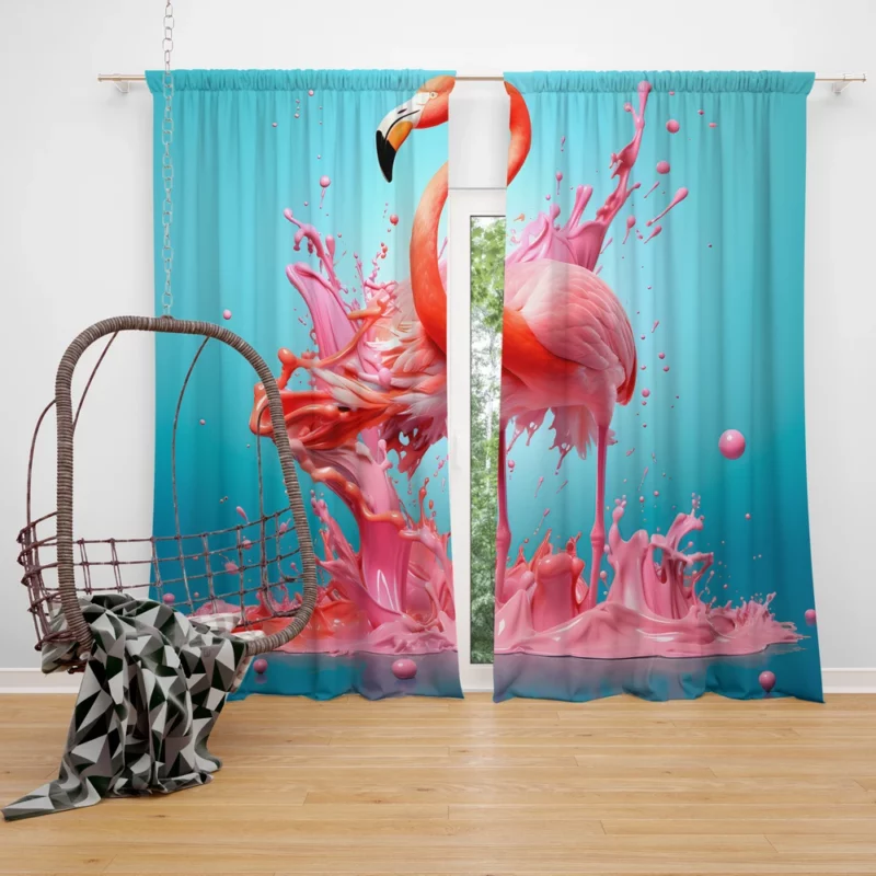 Melting Flamingo Artwork Window Curtain