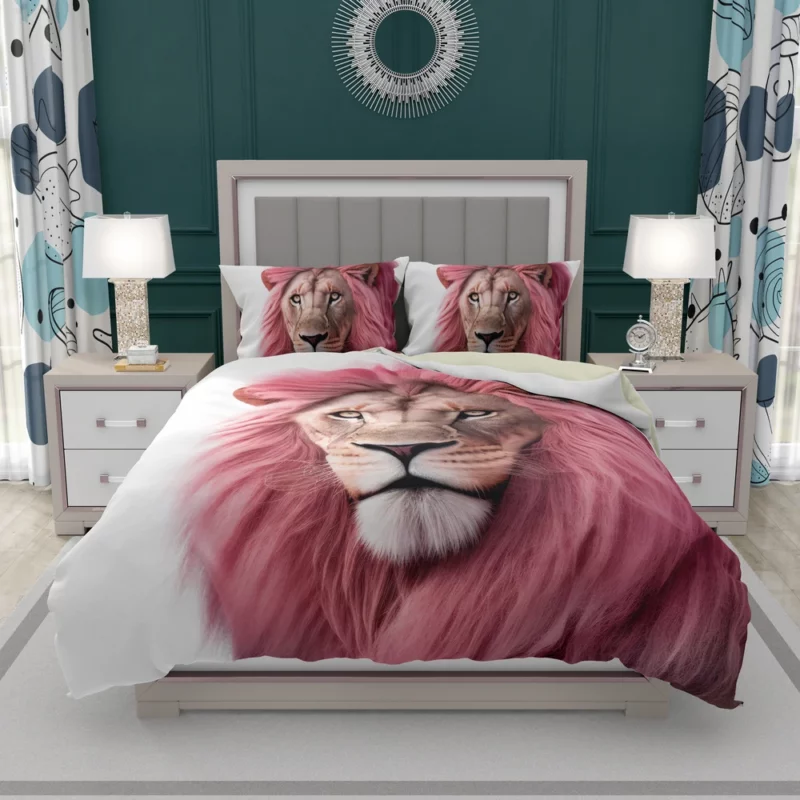 Minimalist Pink Lion Art Bedding Set 2