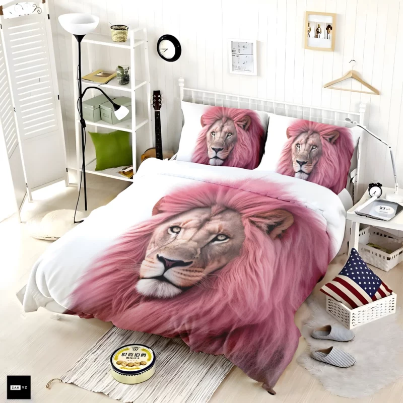 Minimalist Pink Lion Art Bedding Set