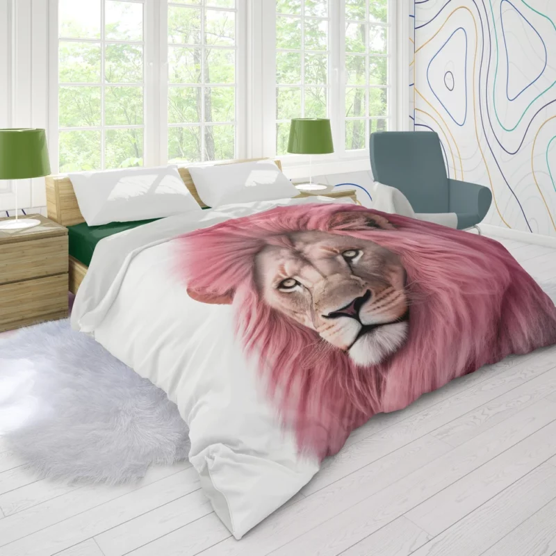 Minimalist Pink Lion Art Duvet Cover