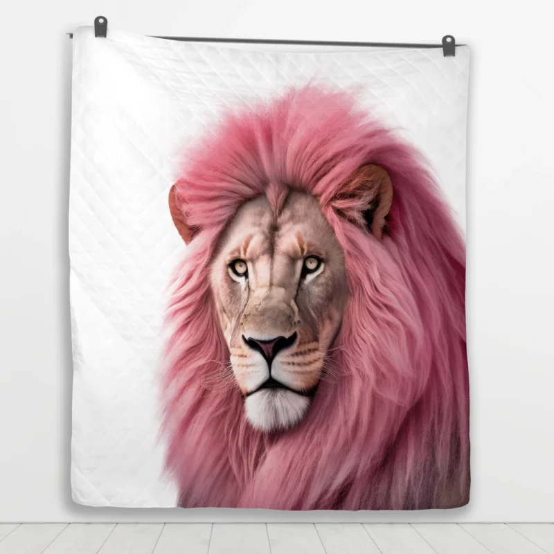 Minimalist Pink Lion Art Quilt Blanket 1