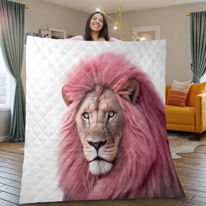 Minimalist Pink Lion Art Quilt Blanket