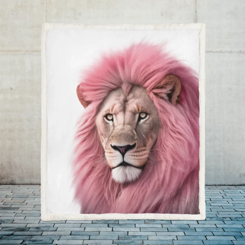 Minimalist Pink Lion Art Sherpa Fleece Blanket