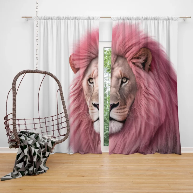 Minimalist Pink Lion Art Window Curtain