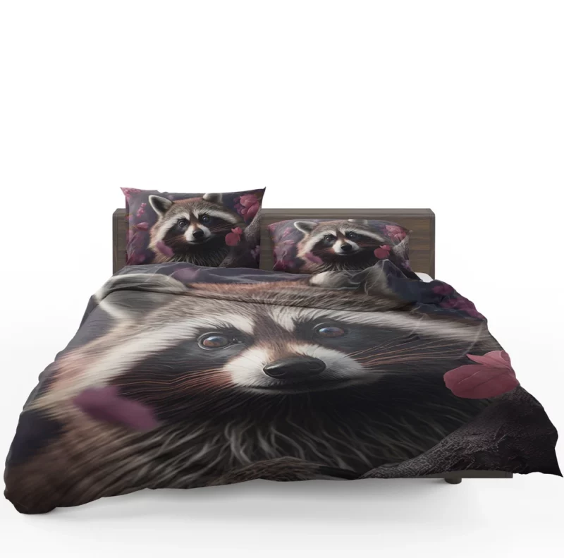 Mischievous Raccoon with Pink Flower Bedding Set 1