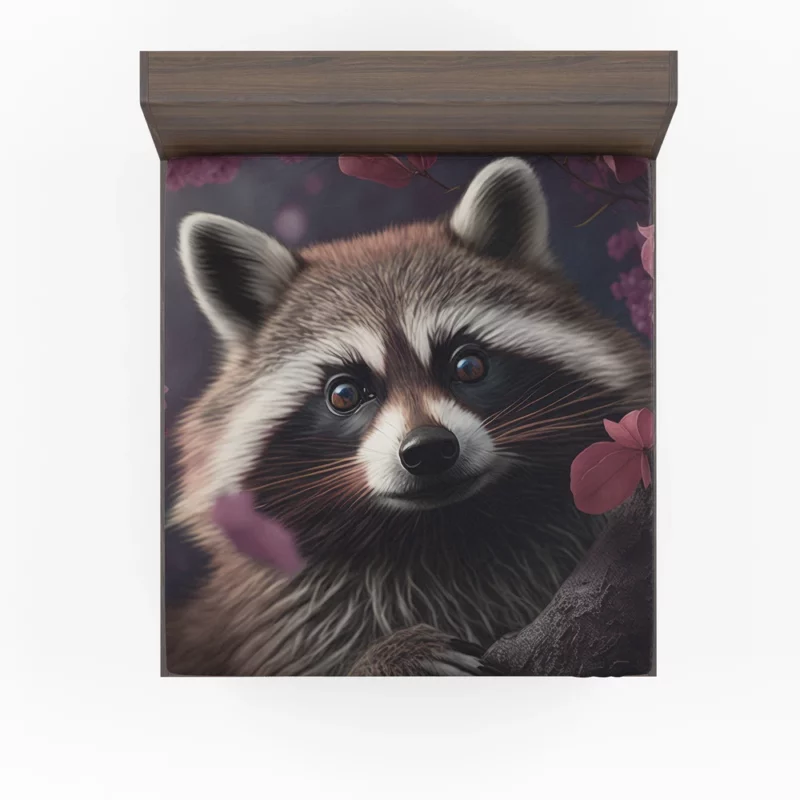 Mischievous Raccoon with Pink Flower Fitted Sheet