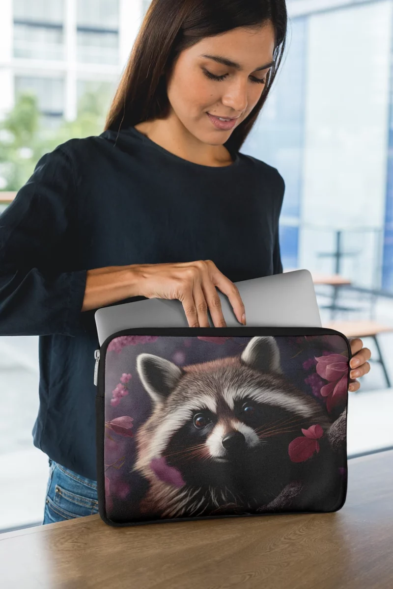 Mischievous Raccoon with Pink Flower Laptop Sleeve 1