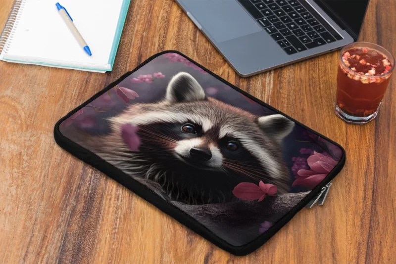 Mischievous Raccoon with Pink Flower Laptop Sleeve 2