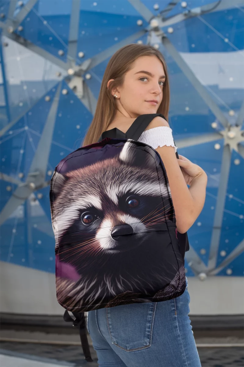 Mischievous Raccoon with Pink Flower Minimalist Backpack 2