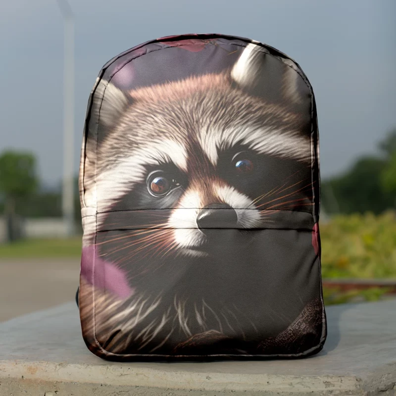 Mischievous Raccoon with Pink Flower Minimalist Backpack