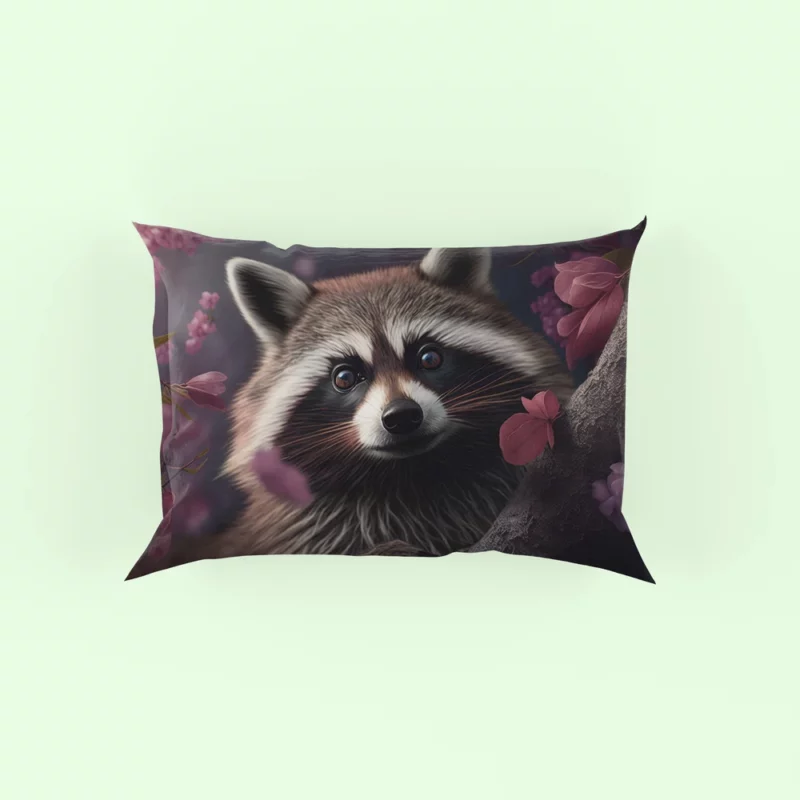 Mischievous Raccoon with Pink Flower Pillow Case