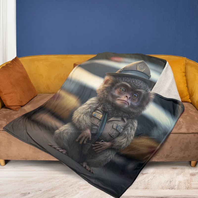 Monkey Police Officer Fleece Blanket 1