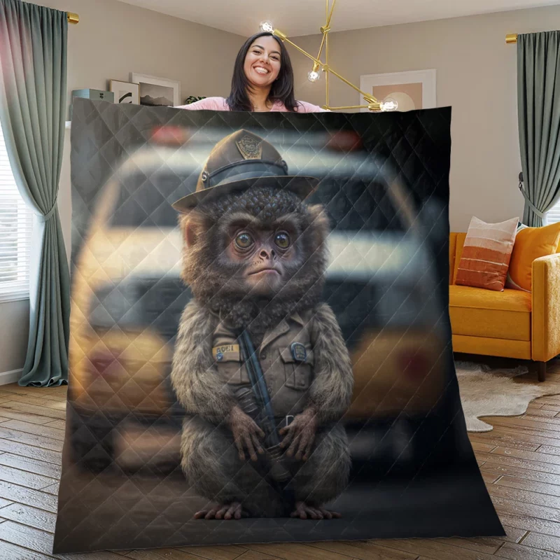 Monkey Police Officer Quilt Blanket