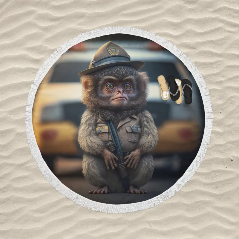 Monkey Police Officer Round Beach Towel