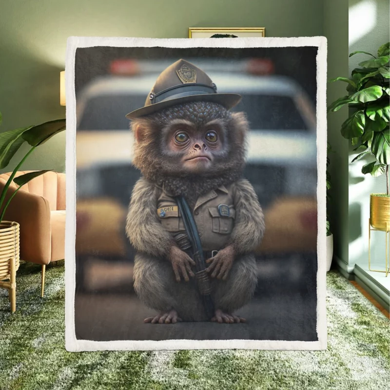 Monkey Police Officer Sherpa Fleece Blanket