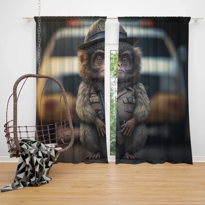 Monkey Police Officer Window Curtain