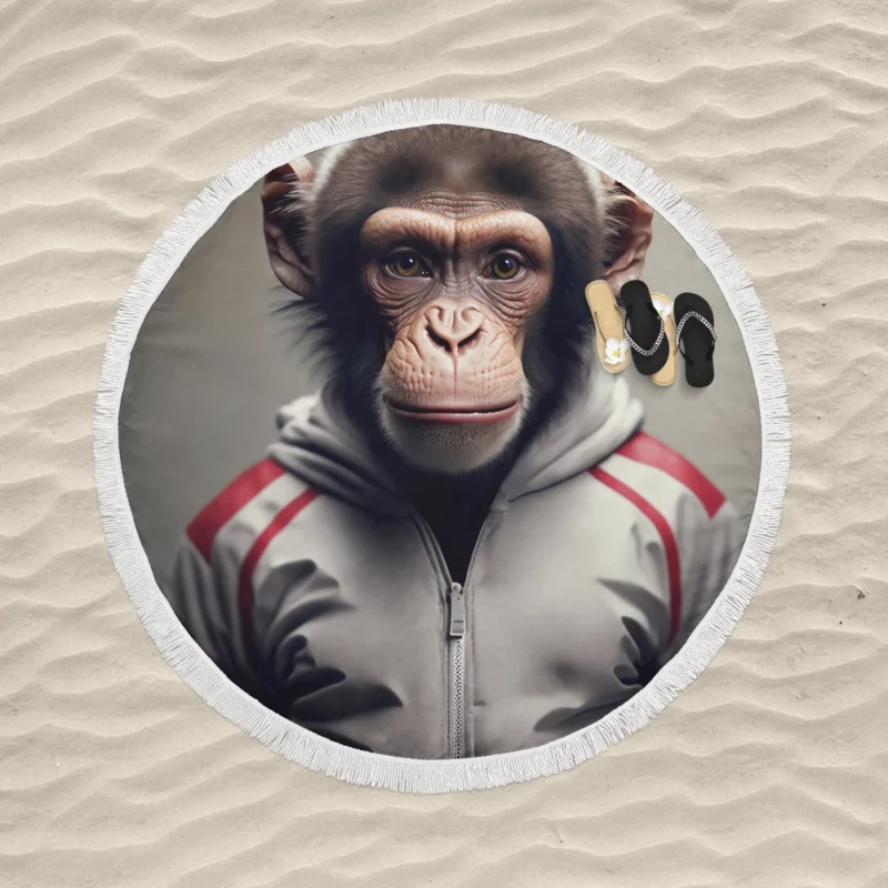 Monkey With Label Round Beach Towel