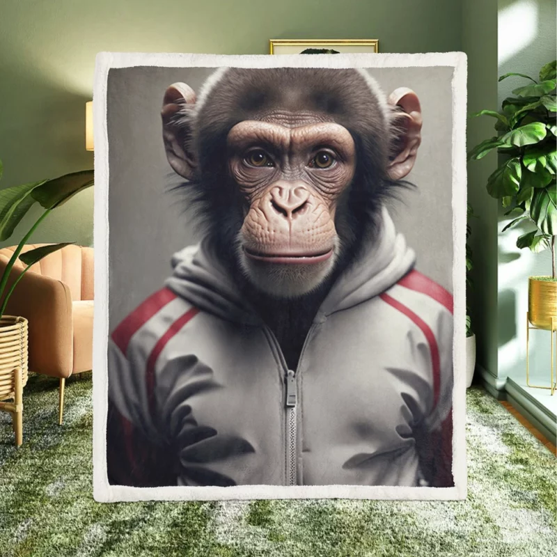 Monkey With Label Sherpa Fleece Blanket