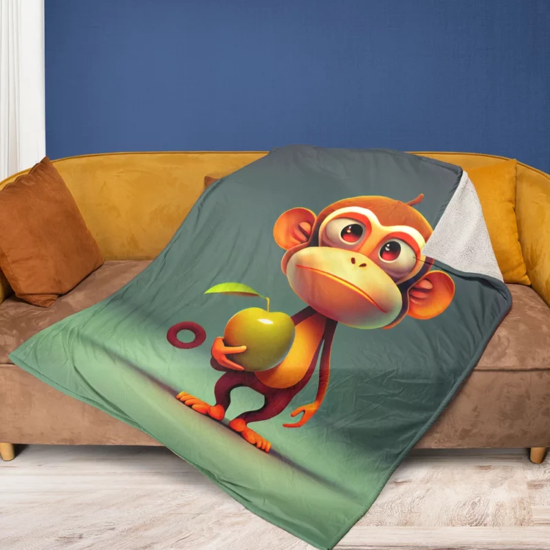 Monkey With an Apple Fleece Blanket 1