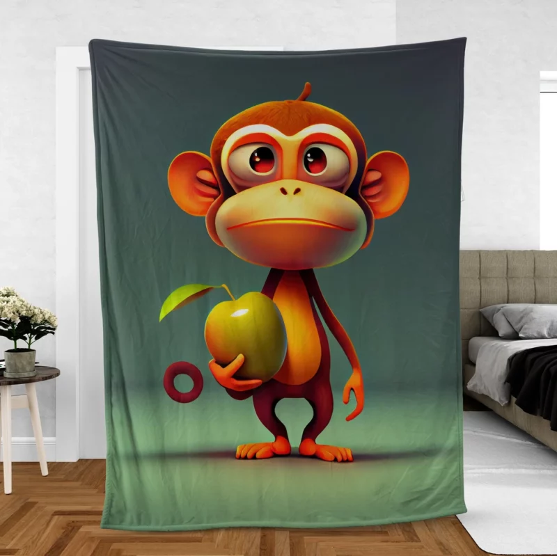 Monkey With an Apple Fleece Blanket