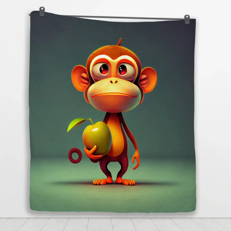 Monkey With an Apple Quilt Blanket 1