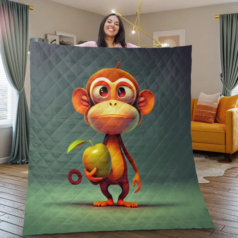 Monkey With an Apple Quilt Blanket