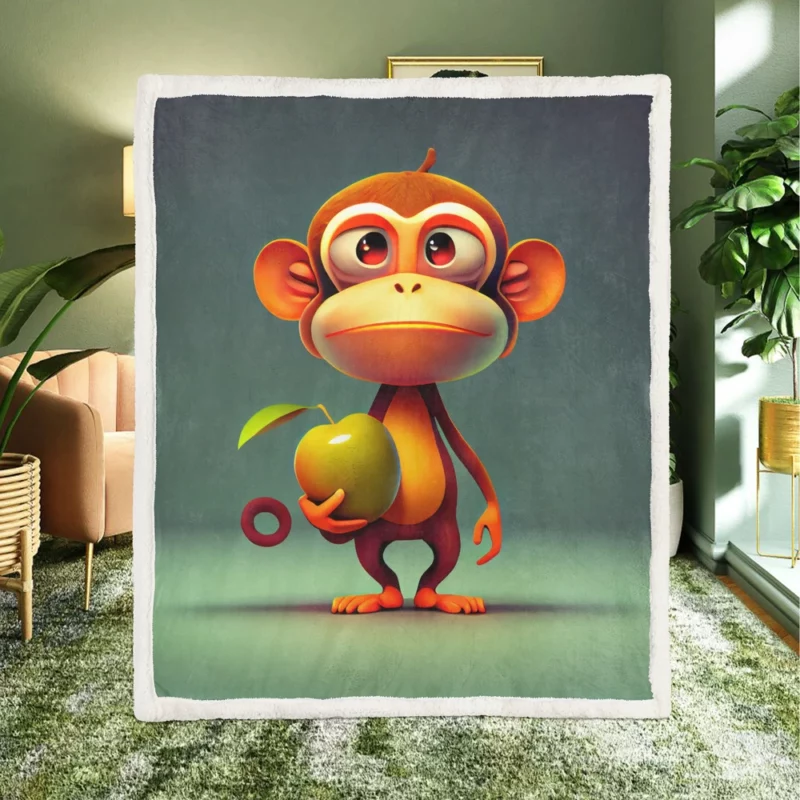 Monkey With an Apple Sherpa Fleece Blanket