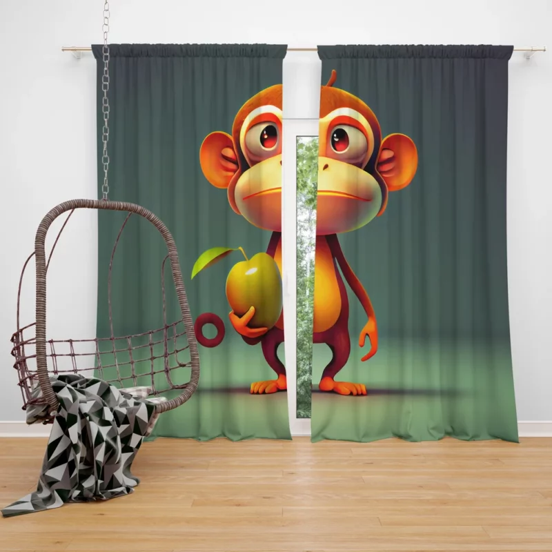 Monkey With an Apple Window Curtain