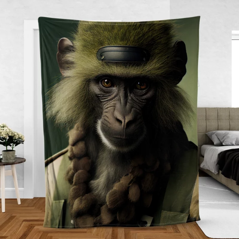 Monkey in Green Clothes Fleece Blanket