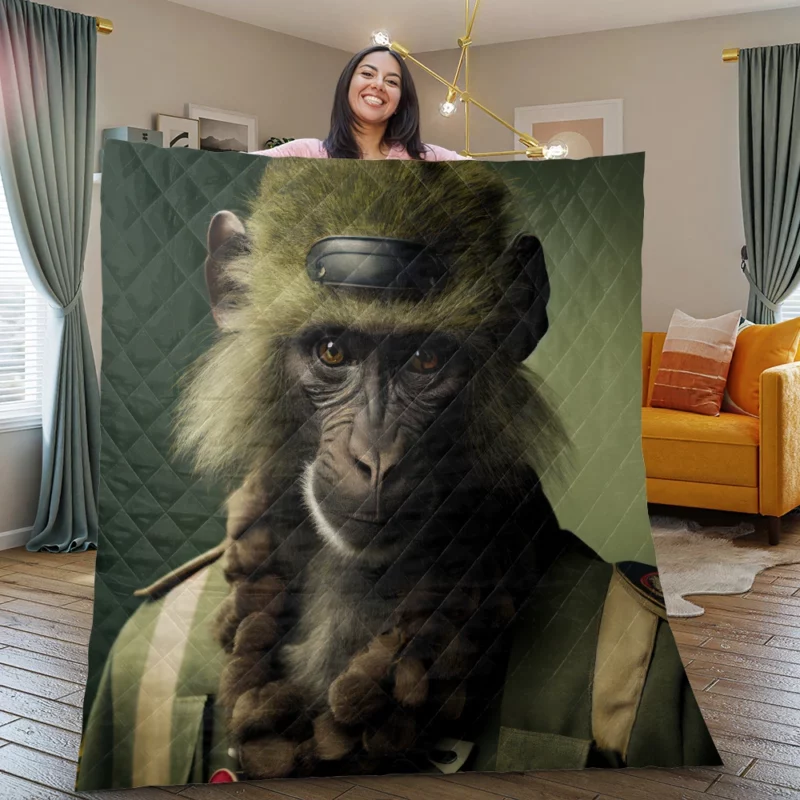 Monkey in Green Clothes Quilt Blanket