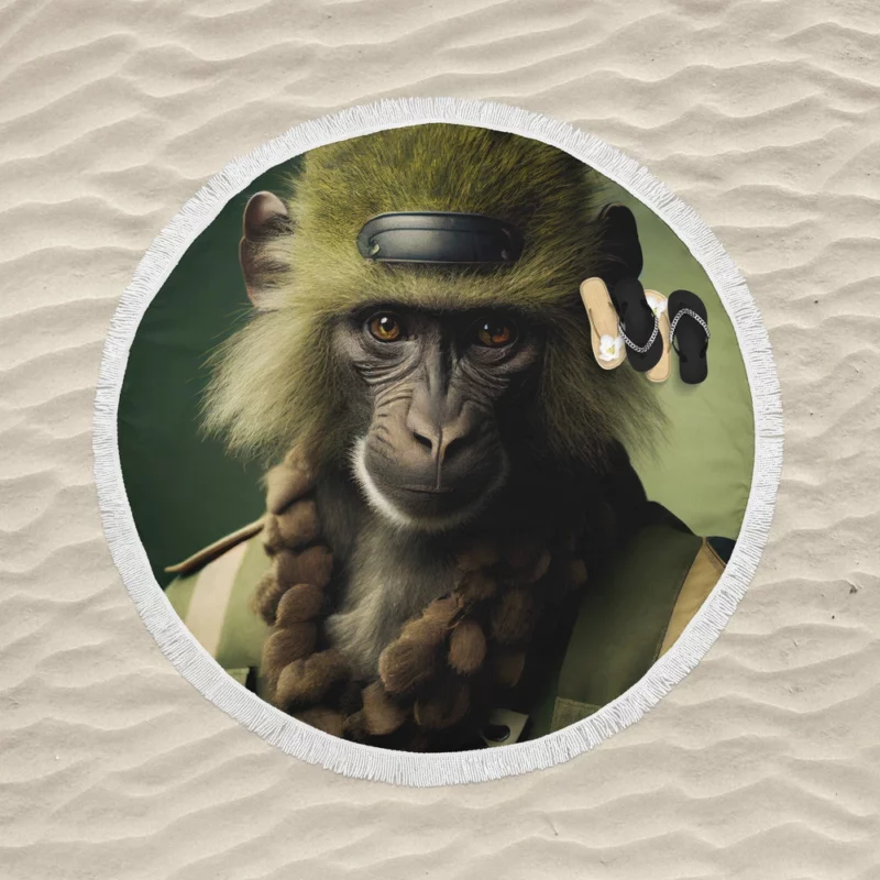 Monkey in Green Clothes Round Beach Towel