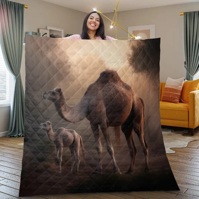 Mother Camel and Baby Quilt Blanket