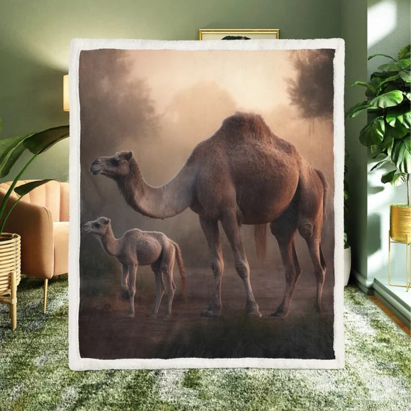 Mother Camel and Baby Sherpa Fleece Blanket