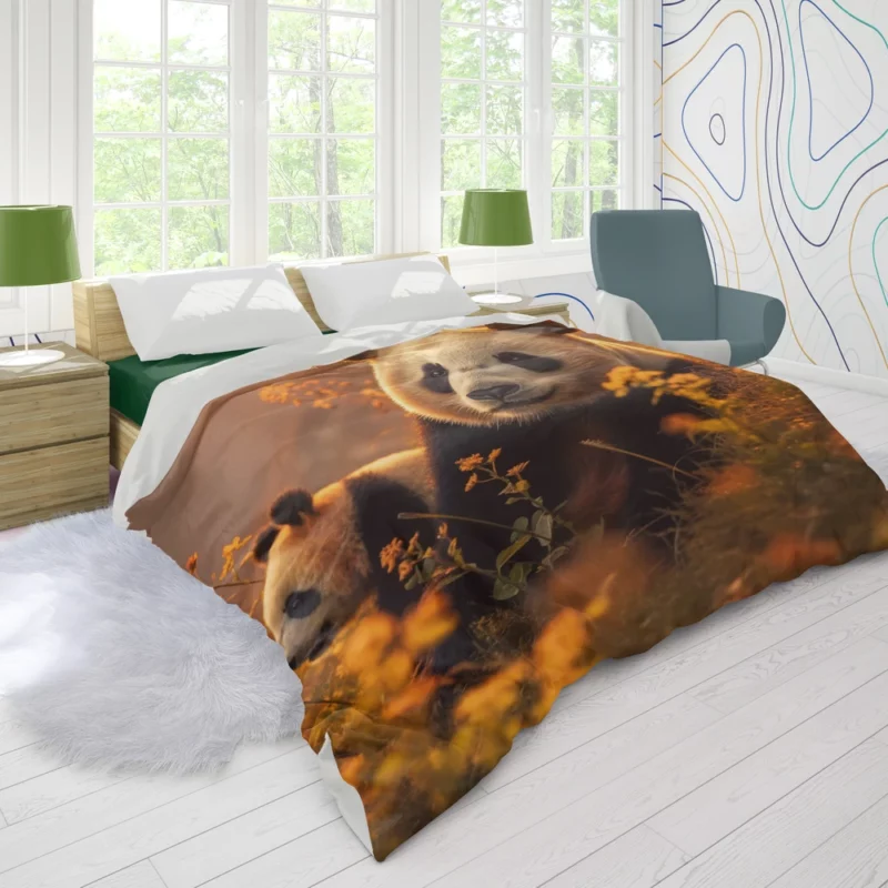 Mother Panda and Cub in Nature Duvet Cover