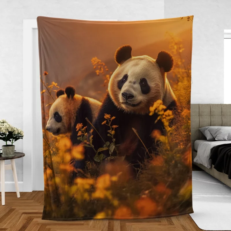 Mother Panda and Cub in Nature Fleece Blanket