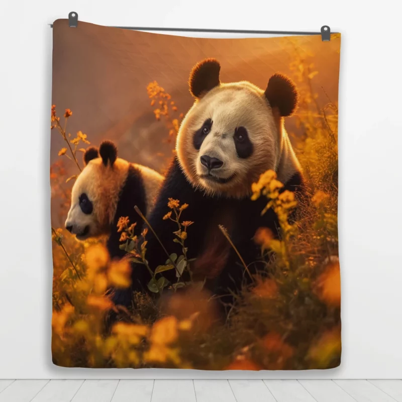 Mother Panda and Cub in Nature Quilt Blanket 1