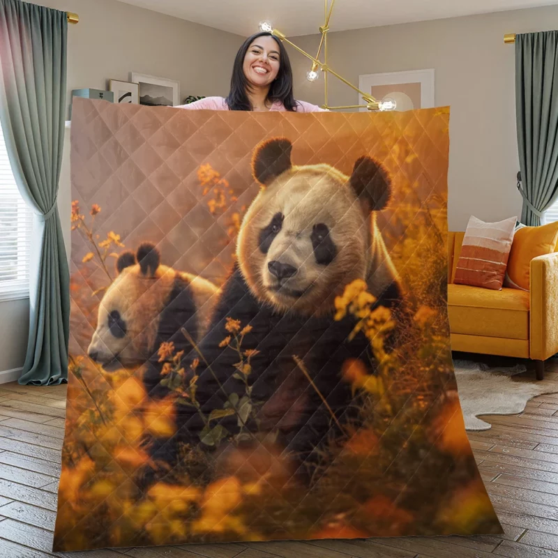 Mother Panda and Cub in Nature Quilt Blanket