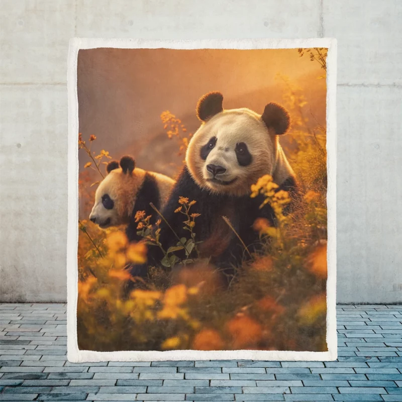Mother Panda and Cub in Nature Sherpa Fleece Blanket