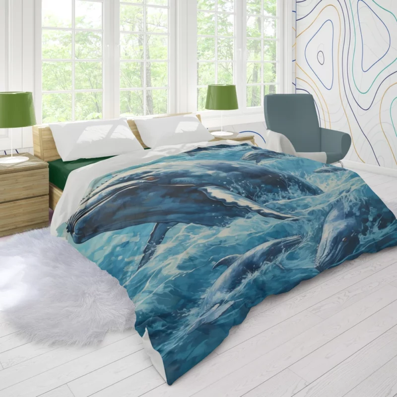 Mother Whale and Babies Duvet Cover