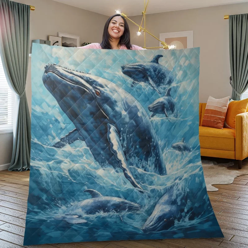 Mother Whale and Babies Quilt Blanket