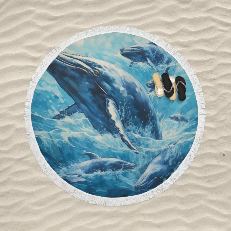 Mother Whale and Babies Round Beach Towel